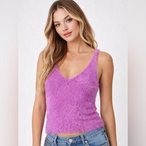 ASTR The Label Fuzzy Pink Tank Top M Coquette Y2K Feminine Soft Girl Stretchy